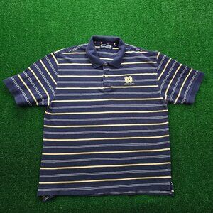 Notre Dame Fighting Irish Polo Shirt Mens Large Blue Striped Vintage College